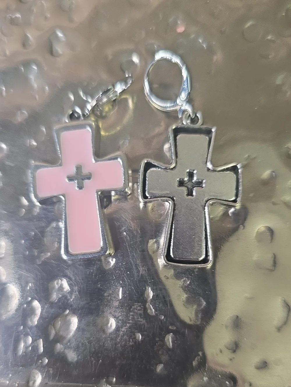 Pink Cross Hoop Dangle Earrings, NWOT